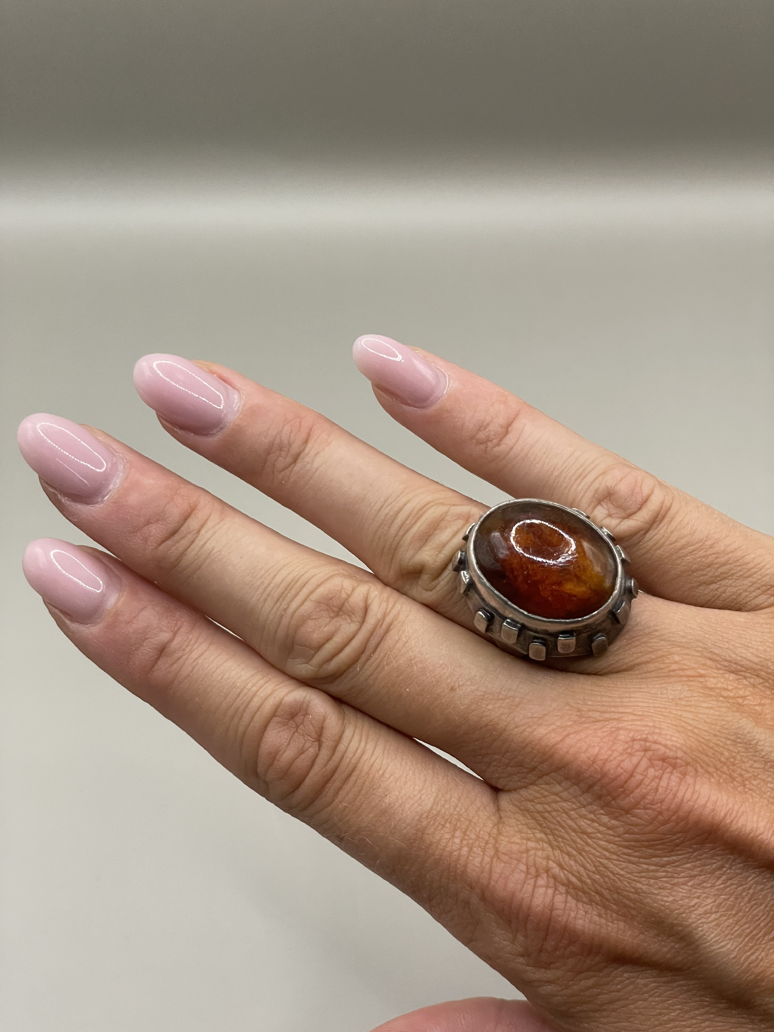 Silver ring with amber - Size 58 EU